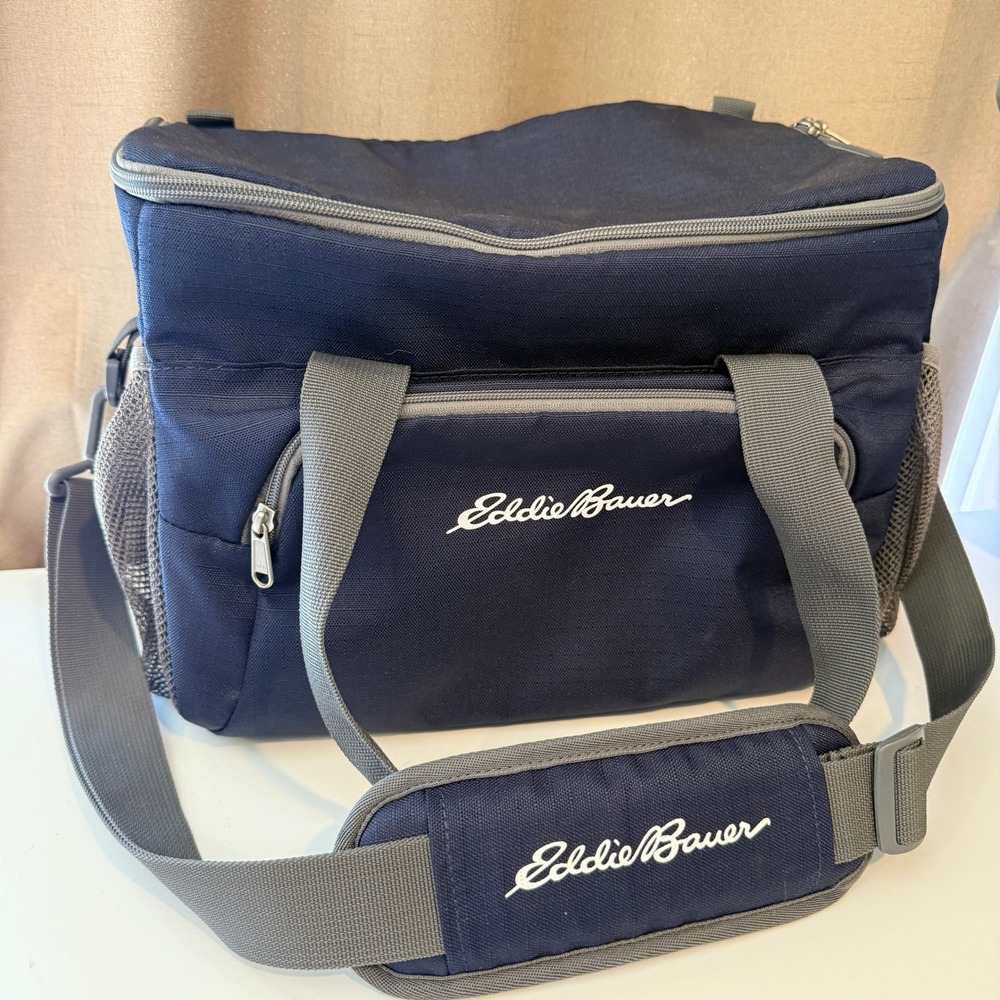 Eddie Bauer Navy Blue Insulated Soft Cooler Bag Adjustable Padded Strap Picnic
